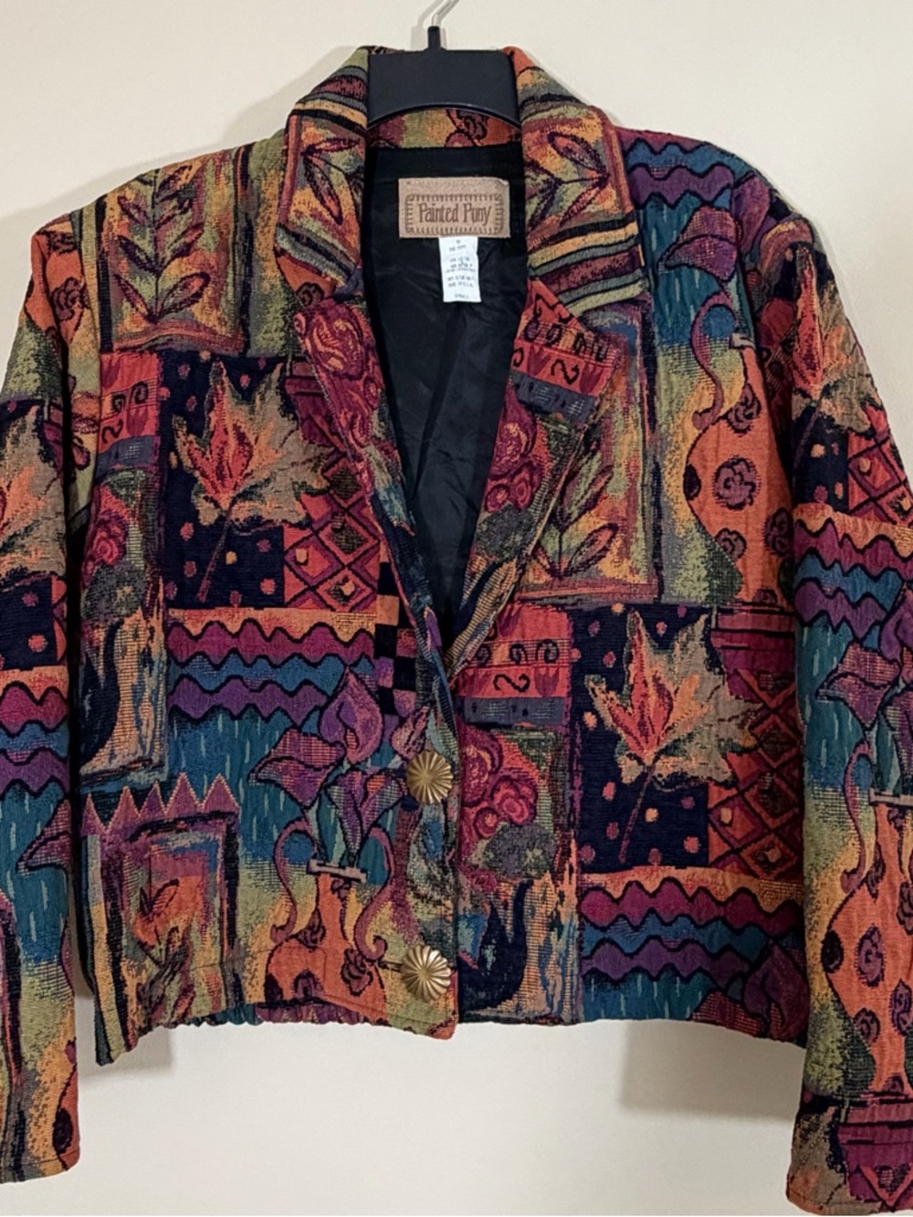Vintage Painted Pony Floral Cropped Tapestry Jacket S Concho Buttons Boho USA